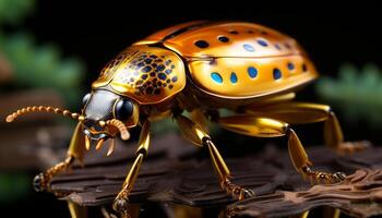 AI generated Close up of a small ladybug crawling on a leaf generated by AI photo