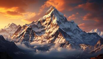 ai generado majestuoso montaña cima, nieve tapado y tranquilo generado por ai foto