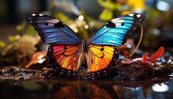 AI generated Multi colored butterfly in nature, close up beauty generated by AI photo