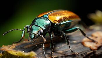 AI generated Small weevil on a leaf, close up in nature beauty generated by AI photo