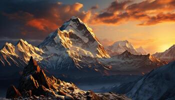 AI generated Majestic mountain peak, snowcapped and tranquil scene generated by AI photo