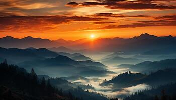 ai generado montaña pico silueta a atardecer, un tranquilo escena generado por ai foto