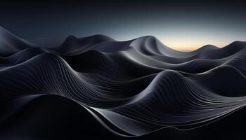 AI generated Smooth wave pattern on dark horizon, rippled sand generated by AI photo