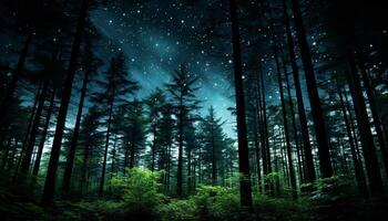 AI generated Mysterious night, illuminated by stars, tranquil forest generated by AI photo