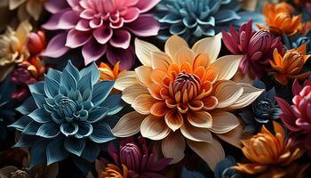 AI generated Floral pattern in nature, multi colored petals bloom generated by AI photo