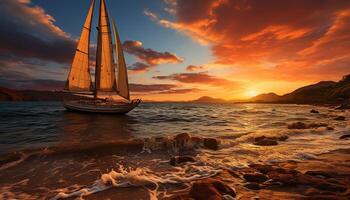 AI generated Sailboat sailing at sunset, nature beauty in motion generated by AI photo