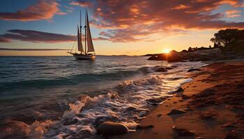 AI generated Sunset sailboat glides on tranquil summer waters generated by AI photo