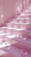 AI generated Light Pink Staircase Steps Adorned with White Transparent Diamonds, Their Sparkle Creating a Bright and Magical Atmosphere photo