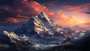 AI generated Majestic mountain peak, nature beauty in panoramic view generated by AI photo