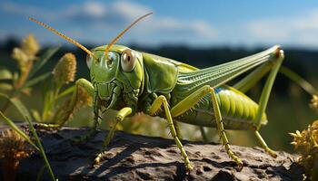 AI generated Close up of a green locust on a leaf generated by AI photo
