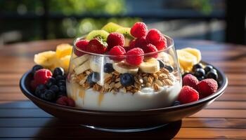 AI generated Freshness and sweetness in a homemade berry parfait generated by AI photo