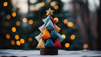 ai generado invierno celebracion iluminado árbol, brillante regalo, brillante ornamento generado por ai foto