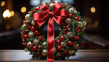 ai generado Navidad árbol adornado con brillante adornos y luces generado por ai foto