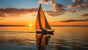 AI generated Sailboat glides on tranquil water at sunset generated by AI photo