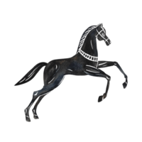 Stylized horse. Black and white silhouette. Ancient Greek vase painting style. Hand drawn watercolor illustration. Isolate. For the design of banners, packaging and labels. For postcards, prints. png