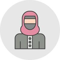 mujer con niqab línea lleno ligero circulo icono vector