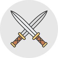 Two Swords Line Filled Light Circle Icon vector