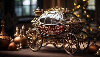 AI generated Antique carriage, illuminated with shiny gold decoration generated by AI photo