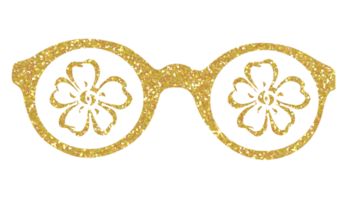 Gold glitter glasses flower icon on transparent background. png