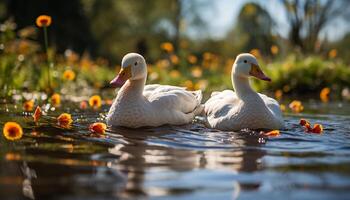 ai generado anadón en estanque, rodeado por naturaleza belleza generado por ai foto