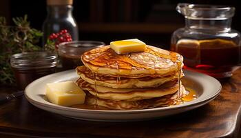 AI generated Freshness on a plate, a stack of pancakes generated by AI photo