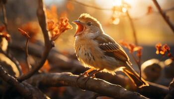 AI generated A cute sparrow perching on a branch generated by AI photo