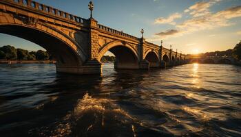 AI generated Sunset over famous bridge reflects city rich history generated by AI photo