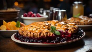 AI generated Homemade sweet pie with fresh berry fruit generated by AI photo