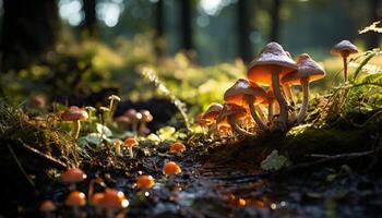 AI generated Close up of a yellow toadstool in the forest generated by AI photo