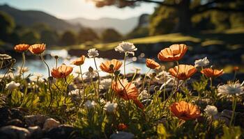 AI generated Beautiful meadow of wildflowers in vibrant summer colors generated by AI photo