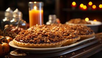AI generated Freshly baked pumpkin pie, a sweet autumn indulgence generated by AI photo