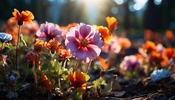 AI generated Vibrant yellow flowers bloom in the meadow generated by AI photo