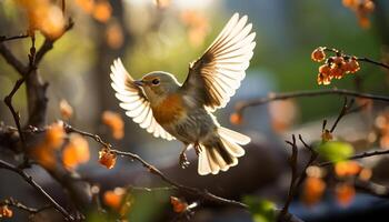 AI generated A small bird perching on a branch generated by AI photo