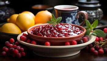 AI generated Freshness and nature in a bowl of berries generated by AI photo