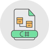 C Sharp Line Filled Light Circle Icon vector