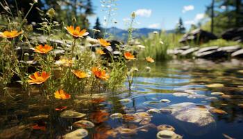 AI generated Tranquil scene of a vibrant meadow in summer generated by AI photo