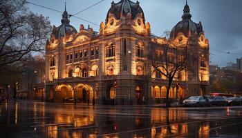 ai generado famoso ciudad iluminado a oscuridad, reflejando historia y cultura generado por ai foto