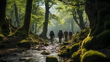 AI generated Men hiking in the forest, enjoying the outdoors generated by AI photo