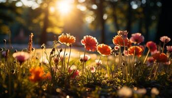 AI generated Vibrant yellow wildflowers blossom in the meadow generated by AI photo