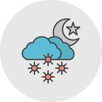 noche nieve línea lleno ligero circulo icono vector