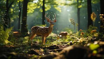 AI generated Deer grazing in meadow, surrounded by lush green generated by AI photo