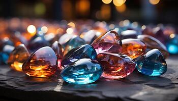 AI generated Shiny gemstone reflects vibrant colors in close up image generated by AI photo