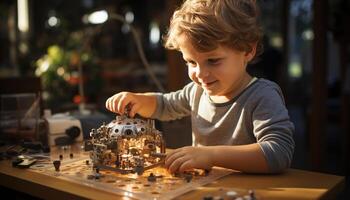 AI generated Smiling Caucasian boy making homemade Christmas cookies generated by AI photo