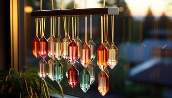 AI generated Bright lantern hanging in the dark night outdoors generated by AI photo