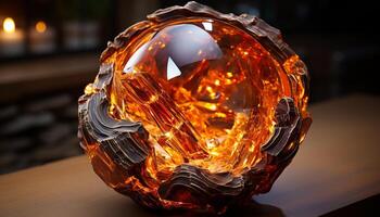 AI generated Shiny gemstone reflects vibrant colors in glass generated by AI photo
