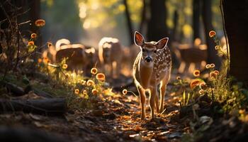 ai generado linda ciervo en pie en prado, disfrutando naturaleza generado por ai foto