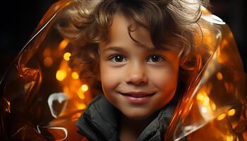 AI generated Smiling child, cute portrait, cheerful Caucasian boy generated by AI photo