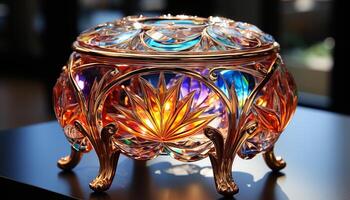 AI generated Antique vase on wooden table adds elegant decor generated by AI photo