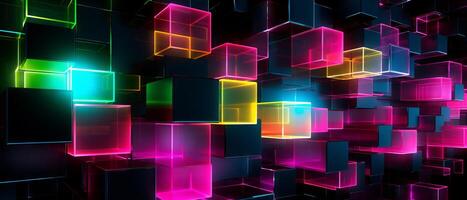 AI generated Neon Glow 3D Cubes Background photo