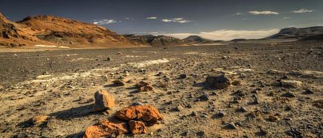 ai generado majestuoso Desierto paisaje con rocas y montañas foto